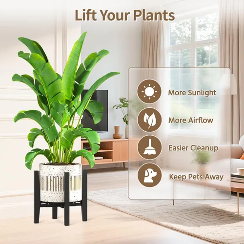 Vista 6 de LASZOLA Soporte de Plantas de Bambú Ajustable para Macetas Individuales Grandes de Interior, Soporte de Helechos de Suelo Resistente que se Ajusta a