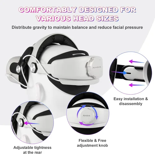 Vista 4 de AMLINK IQ2 Pro Head Strap with 6000mAh Rechargable Battery for OculusMeta Quest 2, Adjustable Elite Strap for Quest 2 Replacement Accessories to