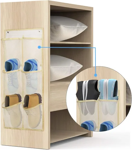 Vista 4 de Zapatero montado en la pared, paquete de 2 unidades/puede almacenar 6 pares de tenis, con soportes adhesivos para colgar, estante organizador