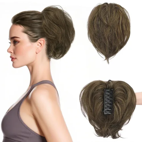 Vista 21 de BARSDAR Extensión de cabello humano corto con clip de garra con metales flexibles, cabello humano real de 8 pulgadas, extensiones de moño