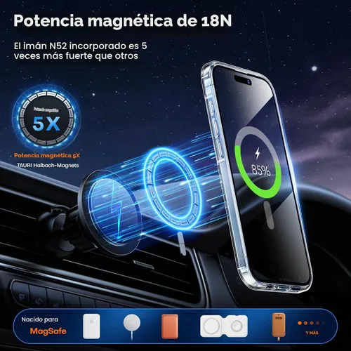 Vista 3 de TAURI - Funda para iPhone 15 Plus, compatible con MagSafe, transparente A-Magnético Transparente
