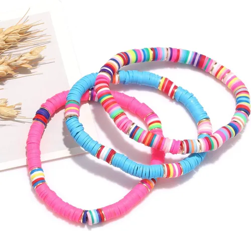 Vista 126 de Surfer Heishi - Pulseras apilables para mujer, apilables, de vinilo arcoíris, disco de arcilla, pulseras elásticas para la amistad, joyería bohemia