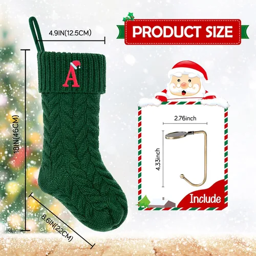 Vista 2 de Botas de Navidad personalizadas, iniciales personalizadas, 18 pulgadas, botas de Navidad tejidas con letras para colgar en la chimenea, botas