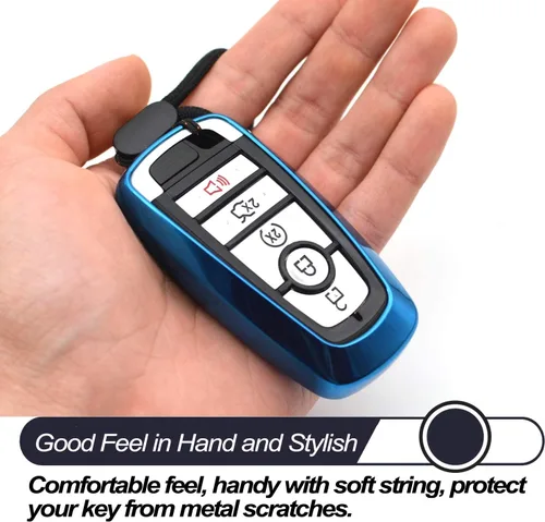Vista 6 de MECHCOS Llavero de metal compatible con Ford Edge Escape Expedition Explorer Fusion Mustang Ranger F-150 F-250 Smart 3 4 5 botones azul TPU llavero