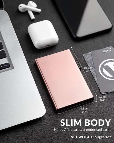 Vista 3 de VULKIT Tarjetero minimalista para tarjetas de crédito tarjetas emergentes protección RFID cartera de metal delgada Oro Rosa Minimalista