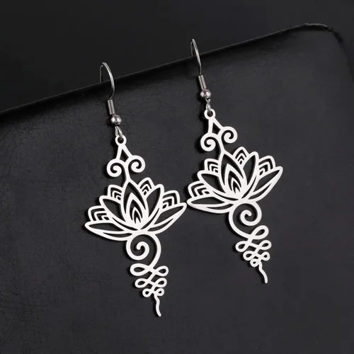 Vista 6 de Pendientes colgantes de loto para yoga, varillas de flores, delicados, lindos, modernos, meditación, chakras, joyería de moda, regalo para niña