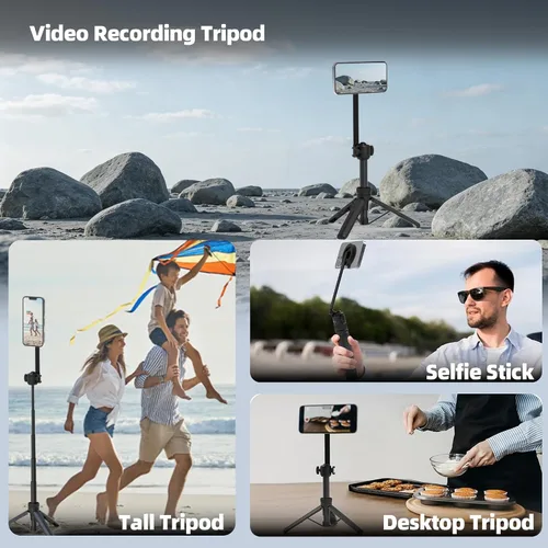 Vista 6 de PHOPIK Trípode magnético para teléfono selfie stick de 35 pulgadas, trípode extensible para teléfono con zapata fría y control remoto, compatible