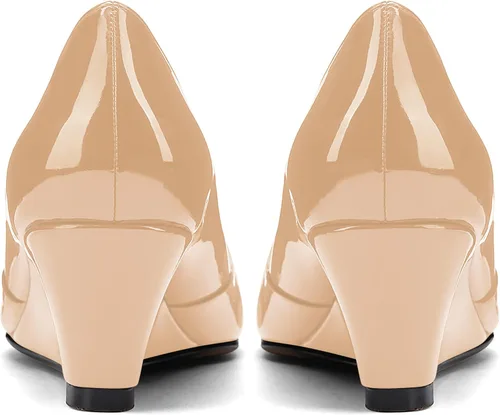 Vista 4 de MODENCOCO Zapatos de tacón bajo con cuña de tacón bajo para mujer, con puntera cuadrada, 2 pulgadas Beige