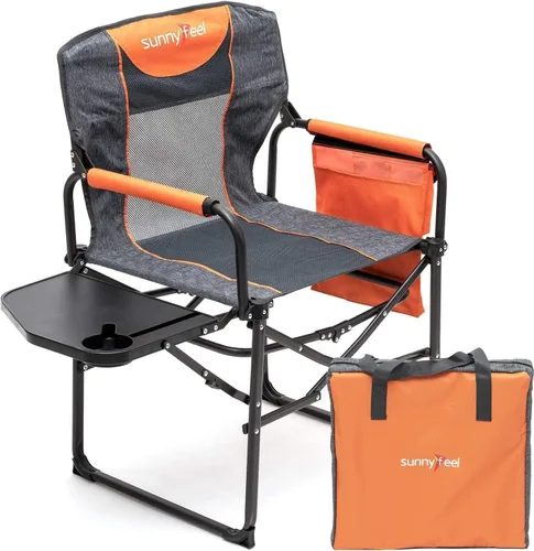 Vista 8 de SUNNYFEEL Silla de Directores de Camping, Silla Plegable Portátil de Gran Tamaño con Mesa Lateral, Bolsillo para Playa, Pesca, Viaje, Picnic