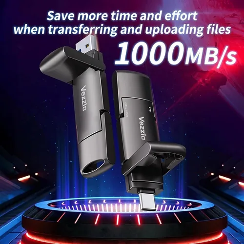 Vista 3 de Unidad externa SSD Vezzio USB Velocidad de hasta 1000 MB/s Pulgar, USB 3.2 Gen2+Tipo C SSD portátil de doble puerto, memoria USB para iPhone17, 16
