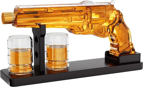Vista 8 de Juegos de decantador de whisky con forma de pistola para hombres, juego de decantador de licor Kollea con vaso de disparo de pistola, regalos únicos