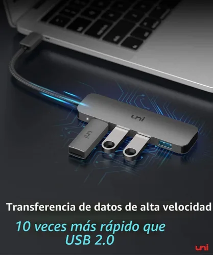 Vista 4 de uni Adaptador multipuerto USB C a USB Hub, divisor USB C de aluminio de 4 puertos para laptop, Hub USB de datos Thunderbolt 3/4 delgado compatible