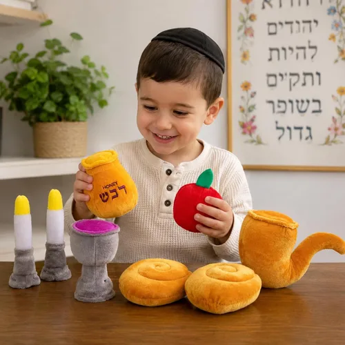 Vista 3 de Rite Lite My Soft Rosh Hashanah - Juego de regalo de Año Nuevo judío, regalos de fiesta de Shana Tova, caja de juego de felpa divertida y educativa