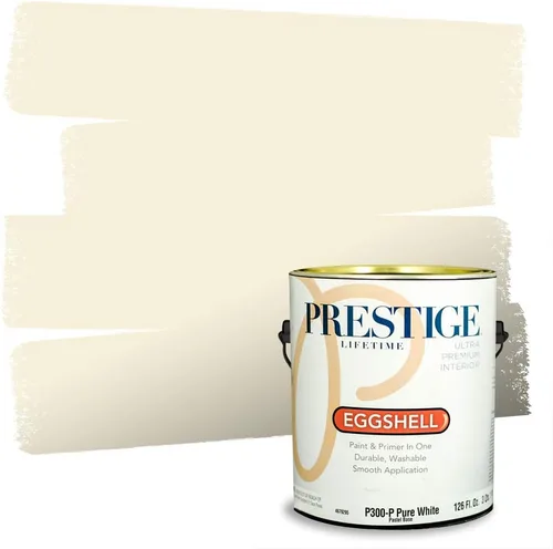 Vista 253 de PRESTIGE Pinturas de pintura exterior e imprimación en uno, 1 galón, plano, combinación comparable de Benjamin Moore* Manzanilla*