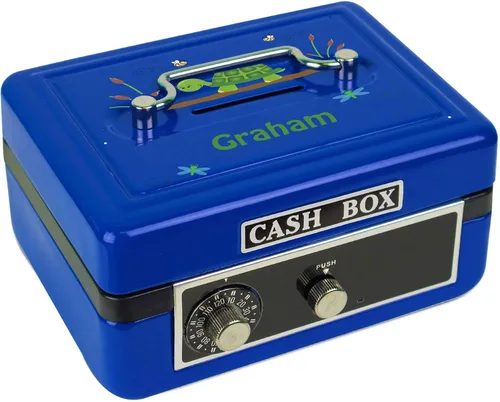 Vista 10 de Caja de efectivo azul personalizada para niños marinos y marinos (tren azul)