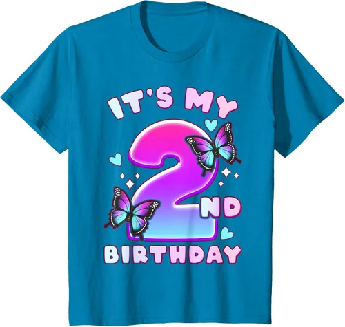 Vista 10 de Camiseta de 2º cumpleaños para niña de 2 años con mariposas y número 2 Negro