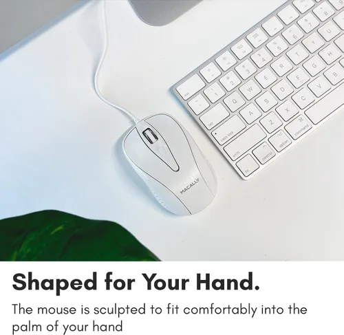 Vista 8 de Macally Mouse USB con cable con 3 botones, rueda de desplazamiento y cable de 5 pies de largo, mouse USB para computadora portátil y de escritorio