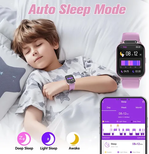 Vista 3 de Reloj inteligente para niños de 1.85 pulgadas con rastreador de fitness, monitor de sueño, más de 22/100 modos deportivos, esfera de bricolaje, IP68