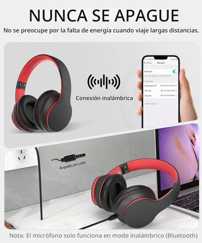 Vista 6 de rockpapa E7 Auriculares Inalámbricos Bluetooth Sobre la Oreja con Micrófono, Auriculares Plegables con Cable/Inalámbricos con Micrófono para Niños