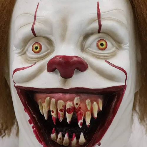 Vista 3 de Máscara de látex de cabello marrón máscara de Halloween fantasma aterrador con diente, Multicolorido