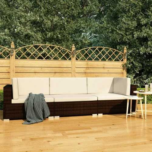 Vista 2 de 3-Piece Modular Patio Sofa Set with Cushions, Brown Synthetic Rattan Rectangular Outdoor Sofa Set for 3, Powder-Coated Steel Frame
