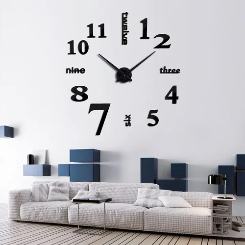 Vista 2 de Relojes de pared grandes 3D DIY para decoración de sala de estar, calcomanías de reloj de pared, sin marco, superficie de espejo, calcomanía