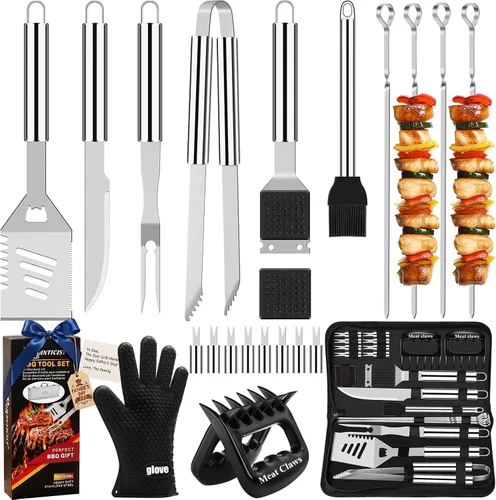 Vista 7 de ROMANTICIST Juego de 27 piezas de utensilios de parrilla resistentes para hombres, papá, Navidad, accesorios de barbacoa extragruesos, kit