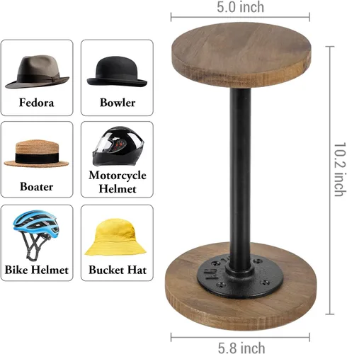 Vista 5 de MyGift 2 soportes para sombreros, perchero para sombreros de vaquero, organizador de gorra de béisbol con tubo de metal industrial, peluca o Madera