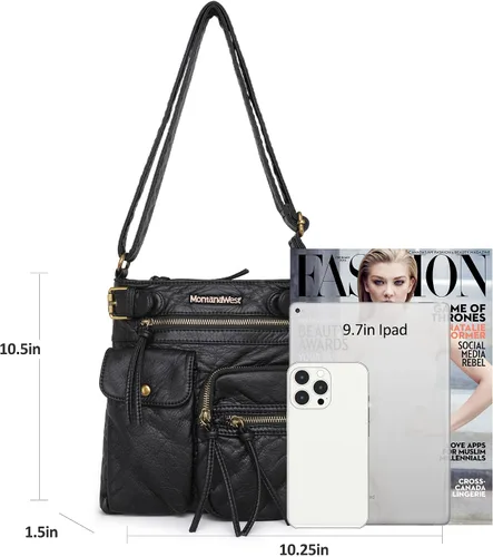 Vista 3 de Montana West Crossbody Bag for Women Multi Pocket Shoulder Bags Medium Travel Purses Ultra Soft Washed Leather