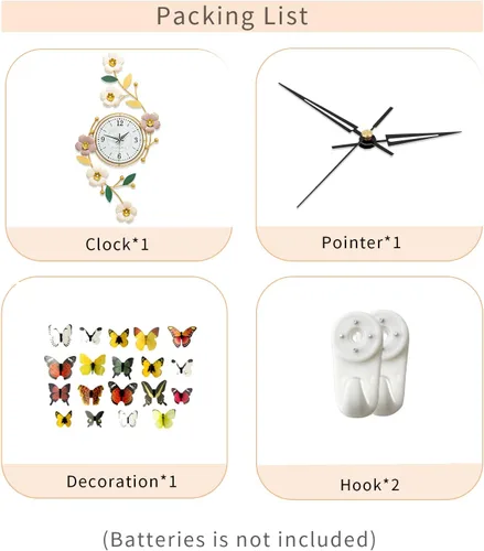 Vista 10 de FLEBLE Reloj de pared grande para decoración de sala de estar, moderno reloj de pared decorativo de flores de metal 3D, silencioso, sin tictac
