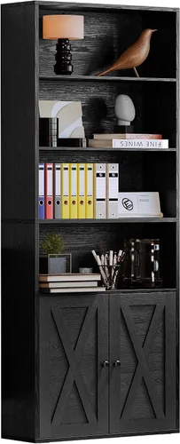 Vista 9 de IRONCK Estanterías y librerías industriales de pie con puertas, 6 estantes de almacenamiento en exhibición, estante de 70 pulgadas de altura