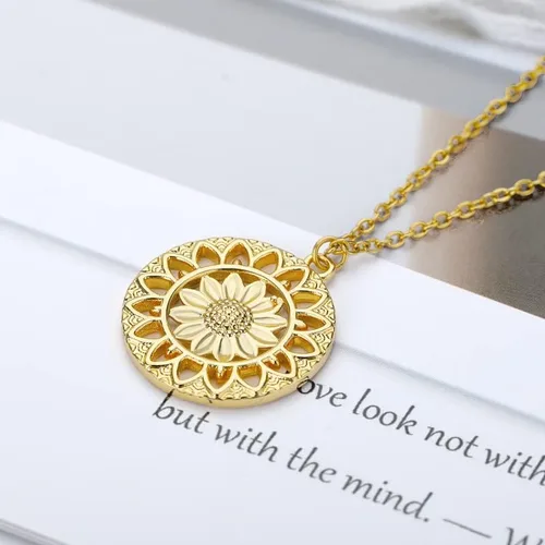 Vista 5 de LOYJOY - Collar de girasol para mujer, collar con dije de flor de sol, collar gótico para mujer, chapado en oro, 17.7in