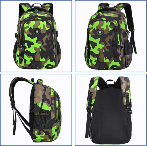 Vista 4 de Juego de mochila de camuflaje con bolsa de almuerzo, ligera, impermeable, mochila escolar para niños y niñas