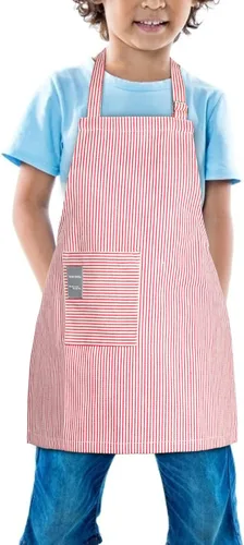 Vista 2 de TeddSnow Delantal de algodón ajustable con bolsillo, para niños de 2 a 5 años, para niños y niñas