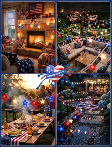 Vista 5 de Tira de luces de estrellas rojas, blancas y azules, 8.5 pies, luces de decoración del 4 de julio con 10 luces rojas, blancas y azules, tira de luces