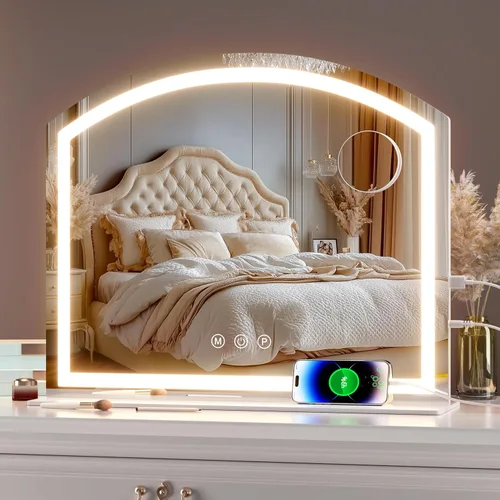 Vista 13 de Hasipu Espejo de tocador con luces, espejo de maquillaje LED arqueado de 11 x 14 pulgadas, espejo de maquillaje iluminado con luces, control táctil