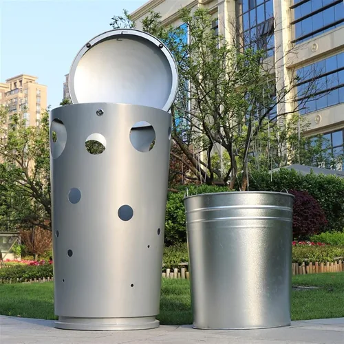 Vista 3 de Bote de basura para exteriores, de acero inoxidable, creativo, redondo, para exteriores, patio, calle, papelera, clasificación de metal, contenedor 1