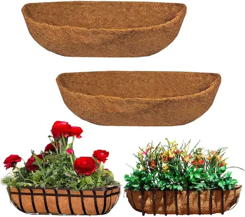 Vista 8 de EROCK 2 revestimientos de coco para macetas, 24/30/36/48 pulgadas, en forma de media luna, fibra de coco y fibra de coco de repuesto para caja