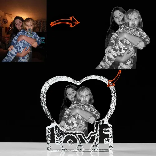 Vista 7 de Marco de fotos de cristal con tu propia foto y texto grabado, diseño de amor personalizado en forma de corazón, regalo de mesa, regalos de cristal