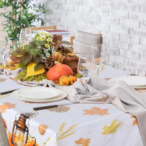 Vista 6 de Peryiter 2 manteles rectangulares de otoño de Acción de Gracias de 54 x 108 pulgadas, mantel rectangular lavable para mesa de comedor para cocina