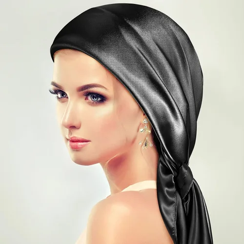 Vista 6 de SATINIOR Pañuelo sedoso para la cabeza de 35 pulgadas, 2 unidades, bufanda cuadrada grande para el cuello, pañuelo de satén para dormir para mujer