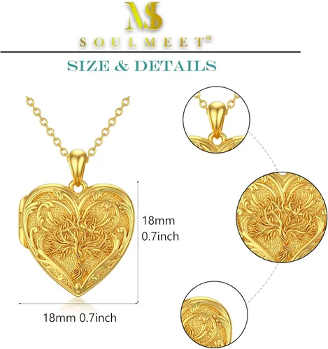 Vista 5 de SOULMEET Collar personalizado de oro macizo de 10 quilates, 14 quilates, 18 quilates, girasol, estrella, cruz, rosa, loto, mariposa, tortuga, celta