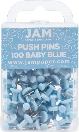 Vista 80 de JAM PAPER Chinchetas Coloridas - Tachuelas de Cabeza Redonda para Mapas - Chinchetas Azul Bebé - 100/Paquete