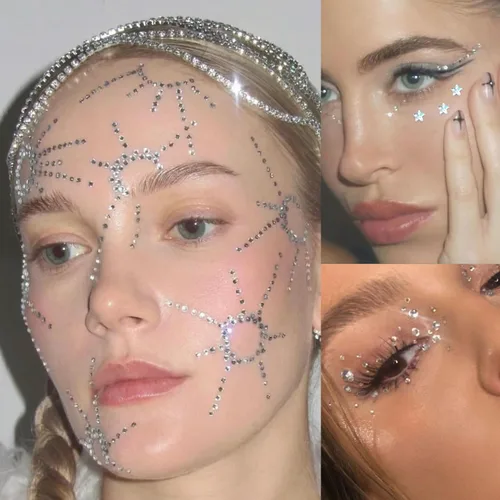Vista 3 de NOOEPC Gemas faciales para el cabello, joyas autoadhesivas para la cara, joyas de ojos, diamantes de imitación para la cara, gemas para el rostro