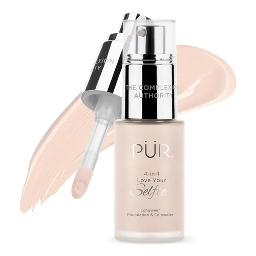 Vista 24 de PÜR MINERALS 4-in-1 Love Your Selfie Foundation & Concealer - Longwear Medium-to-Full Coverage Liquid Makeup Foundation with Hydrating Blend for