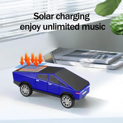 Vista 4 de WS-699 Replica de altavoz solar Bluetooth - Diseño futuro de camioneta, sonido HD, emparejamiento estéreo TWS, radio FM, luz LED de fiesta