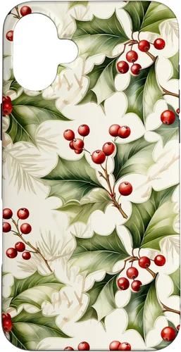 Vista 23 de Lindo diseño de bayas de acebo y hojas de Navidad para el caso de Navidad para iPhone 16