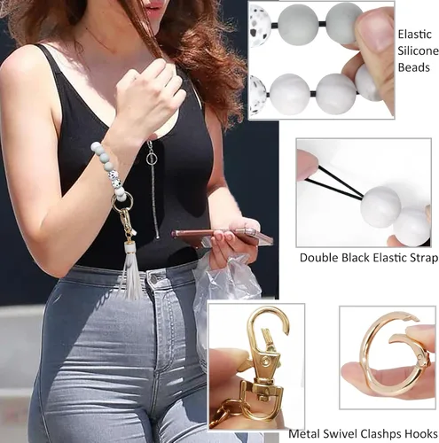 Vista 3 de BIHRTC Pulsera de silicona con llavero de pulsera con soporte de red para mujer