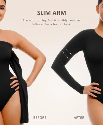 Vista 4 de FeelinGirl Body con control de abdomen para mujer, de manga larga, moldeador, tanga