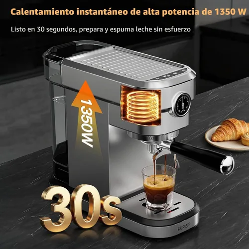 Vista 3 de Máquina de café expreso semiautomática de 20 bar con medidor de Plateado